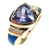 Silver Ring (Gold Plated) with Inlay Created Opal, White and Tanzanite CZ