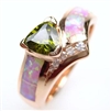 Silver Ring (Rose Gold Plated) with Inlay Created Opal, White and Dark Olive CZ