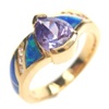 Silver Ring (Gold Plated) with Inlay Created Opal, White and Tanzanite CZ