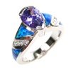 Silver Ring with Inlay Created Opal, White and Tanzanite CZ