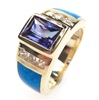 Silver Ring (Gold Plated) with Inlay Created Opal, White and Tanzanite CZ