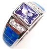 Silver Ring W/ Inlay Created Opal, White & Tanzanite CZ.