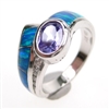 Silver Ring with Inlay Created Opal, White and Tanzanite CZ