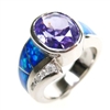 Silver Ring with Inlay Created Opal, White and Tanzanite CZ