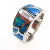 Silver Ring w/ Inlay Created Opal, White CZ