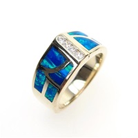 Silver Ring (Gold Plated) w/ Inlay Created Opal & White CZ