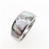 Silver Ring with Inlay Created Opal & White CZ