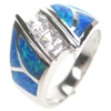 Silver Ring W/ Inlay Created Opal & White CZ