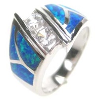 Silver Ring W/ Inlay Created Opal & White CZ