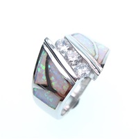 Silver Ring with Inlay Created Opal & White CZ