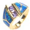 Silver Ring with Inlay Created Opal & Tanzanite CZ