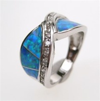 Silver Ring with Inlay Created Opal & White CZ