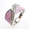 Silver Ring with Inlay Created Opal and White CZ