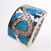 Silver Ring w/ Inlay Created Opal & White CZ