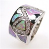 Silver Ring w/ Inlay Created Opal & White CZ