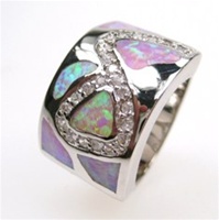 Silver Ring w/ Inlay Created Opal & White CZ