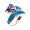 Silver Ring with Inlay Created Opal and Tanzanite CZ