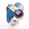 Silver Ring w/ Inlay Created Opal, White & Amethyst CZ