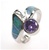 Silver Ring w/ Inlay Created Opal, White & Tanzanite CZ