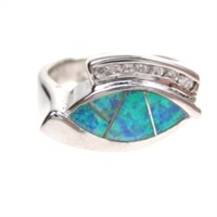 Silver Ring with Inlay Created Opal & White CZ