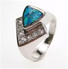 Silver Ring w/ Inlay Created Opal & Wht CZ