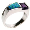 Silver Ring (Rhodium Plated) w/ Inlay Created Opal, White & Amethyst CZ
