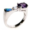 Silver Ring (Rhodium Plated) w/ Inlay Created Opal, White & Amethyst CZ