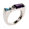 Silver Ring (Rhodium Plated) w/ Inlay Created Opal, White & Amethyst CZ