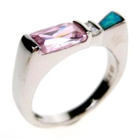 Silver Ring (Rhodium Plated) w/ Inlay Created Opal, White & Pink CZ