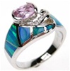 Silver Ring (Rhodium Plated) w/ Inlay Created Opal, White & Pink CZ