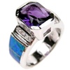 Silver Ring (Rhodium Plated) w/ Inlay Created Opal, White & Amethyst CZ