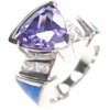 Silver Ring with Inlay Created Opal, White and Tanzanite CZ