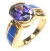 Silver Ring w/ Inlay Created Opal, White & Tanzanite CZ