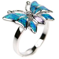 Silver Ring (Rhodium Plated) w/ Inlay Created Opal & Amethyst CZ