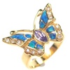 Silver Ring w/ Inlay Created Opal, White & Tanzanite CZ