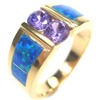 Silver Ring w/ Inlay Created Opal & Tanzanite CZ