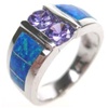 Silver Ring w/ Inlay Created Opal & Tanzanite CZ