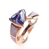 Silver Ring (Rose Gold Plated) with Inlay Created Opal, White and Tanzanite CZ