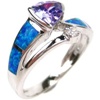 Silver Ring (Rhodium Plated) w/ Inlay Created Opal, White & Tanzanite CZ