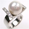 Silver Ring W/ Fresh Water Pearl and White CZ