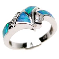 Silver Ring (Rhodium Plated) w/ Inlay Created Opal & White CZ