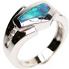 Silver Ring (Rhodium Plated) w/ Inlay Created Opal & White CZ