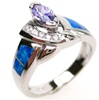 Silver Ring (Rhodium Plated) w/ Inlay Created Opal, White & Tanzanite CZ