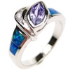 Silver Ring (Rhodium Plated) w/ Inlay Created Opal, White & Tanzanite CZ