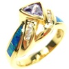 Silver Ring (Gold Plated) w/ Inlay Created Opal, White & Tanzanite CZ