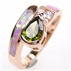 Silver Ring (Rose Gold Plated) with Inlay Created Opal, White and Dark Olive CZ