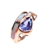 Silver Ring (Rose Gold Plated) with Inlay Created Opal, White and Tanzanite CZ