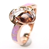 Silver Ring (Rose Gold Plated) with Inlay Created Opal, Smoky Topaz  and White CZ