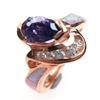 Silver Ring (Rose Gold Plated) with Inlay Created Opal, White and Tanzanite CZ