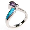 Silver Ring (Rhodium Plated) w/ Inlay Created Opal, White & Amethyst CZ